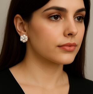 Women's Stunning MINICCI Clusted Off-white Beads Sparkle Crystal Stud Earrings